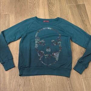 Me.n.u Girls Teal Skull Sequin Sweatshirt Size S